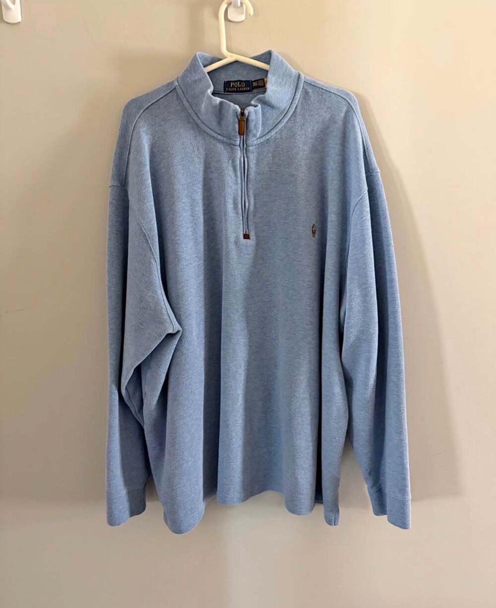 Polo Ralph Lauren, Big&Tall 4XLT, 1/4 Zip Sweater, Light Blue, Old Money, Preppy